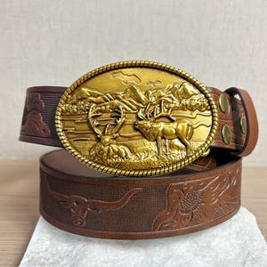 Western Cowboy Elk Style Belt Buckle | Personalized Vintage Belt Buckles | American Embossed Design Belt Buckles | Gifts for Him
