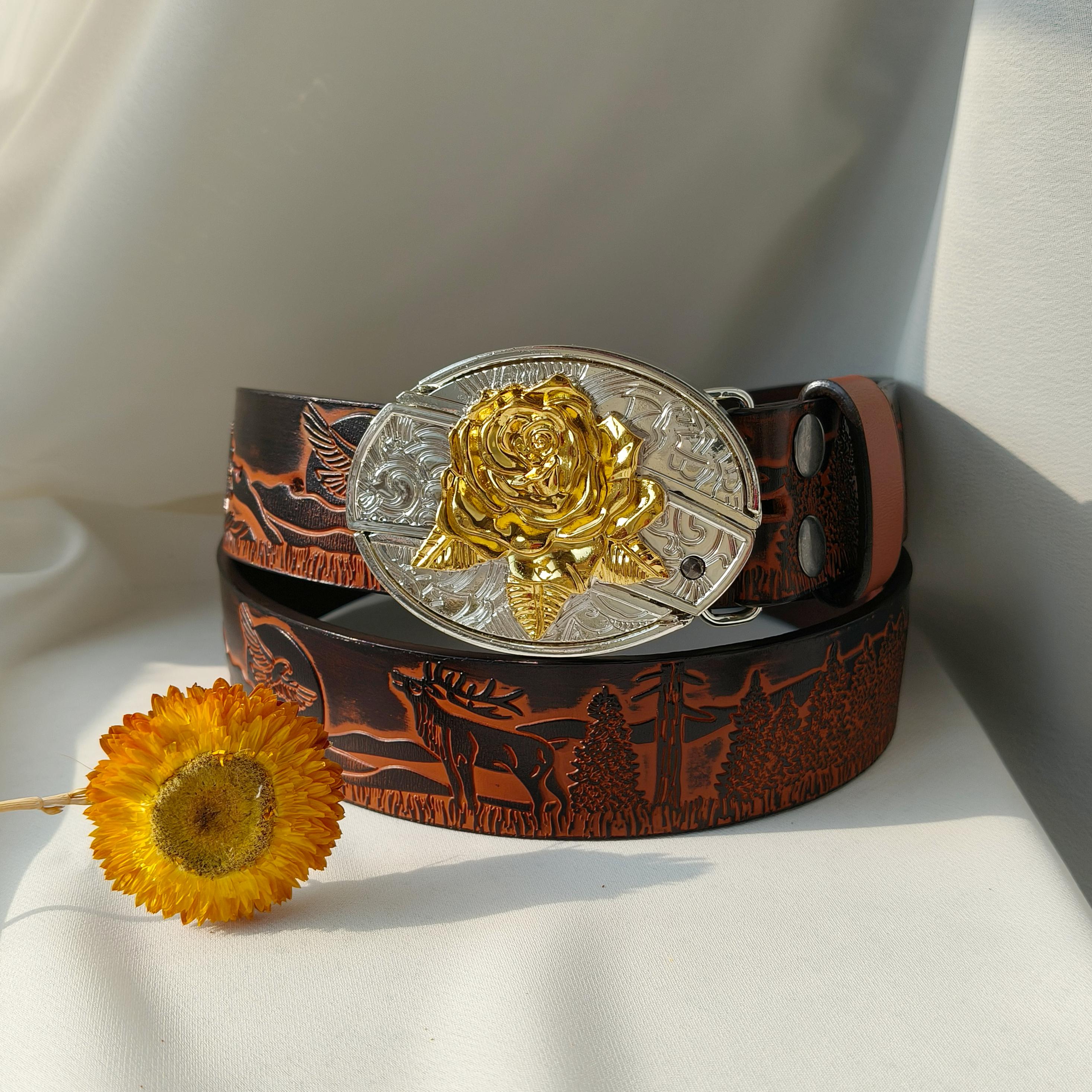 VINTAGE Belt Hand Tooled Leather “Debbie” Flowers Leaves 