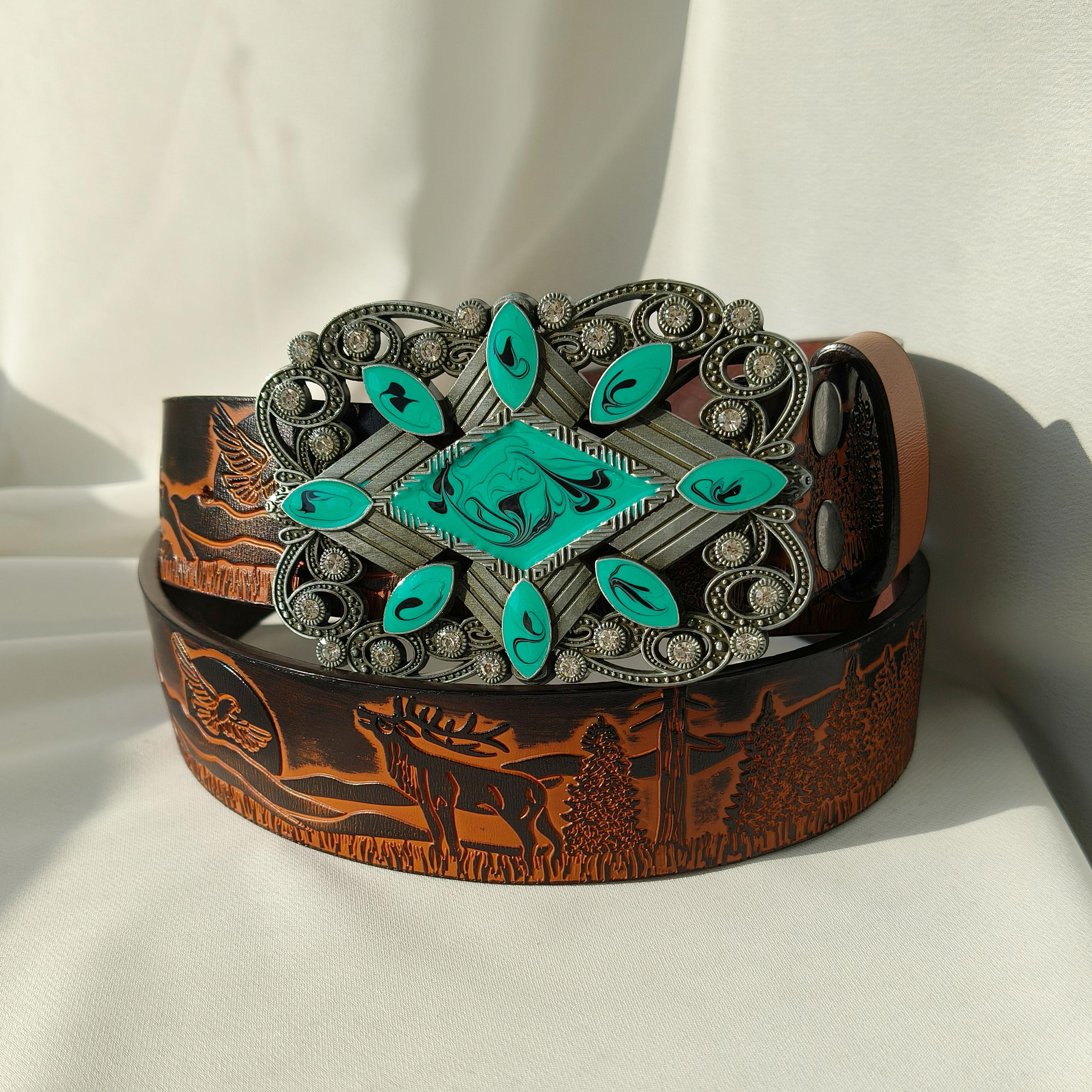 Stunning vintage hand painted metal belt with acrylic Painted Cowboy Belt - Etsy main image 4
