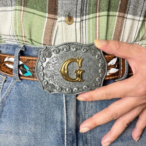 Letter G Belt Buckle | Personalized Belt Buckle | Belt Buckle with Spacial Design | Western Boys Gifts | Engraved Cowboy Belt Buckle } Gifts