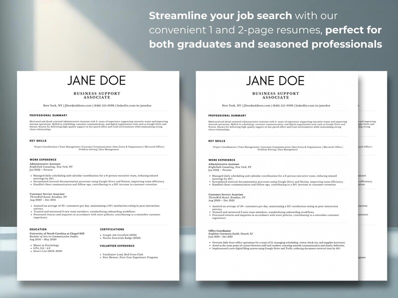 ATS Friendly Resume Template | Editable in Canva | 1 Page + 2 Page ...