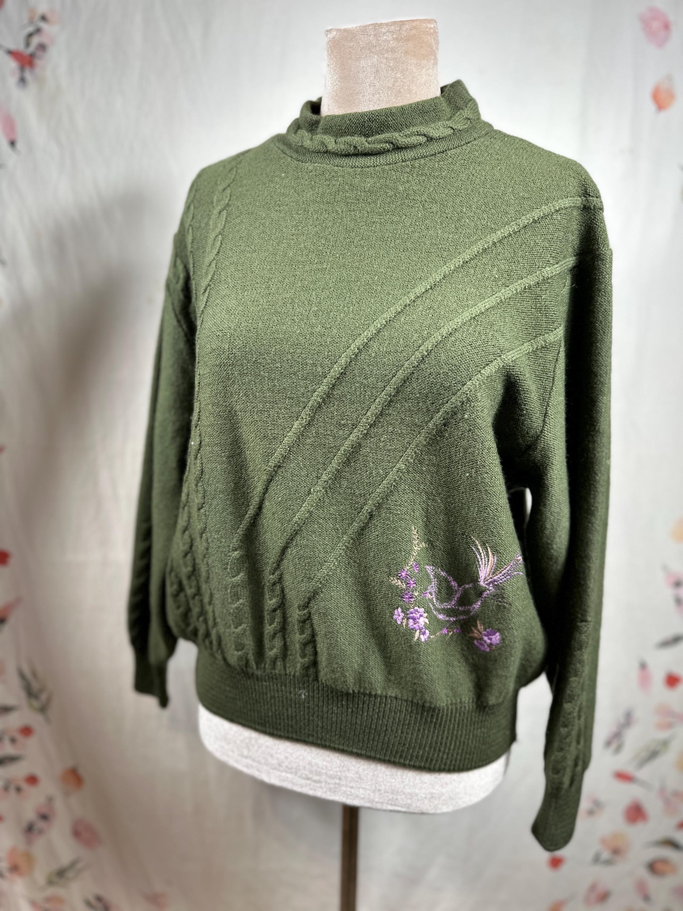 Pull Vintage Femme Pure Laine Beige - Col Rond - Taille UK 10-12 - PINGOUIN