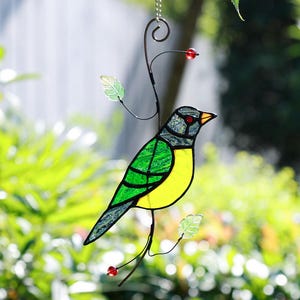 Handmade Stained Glass Birds, Nature Lover Gift, Modern Stained Glass Window Hangings, Garden Decor, Housewarming Gift, Sympathy Gift