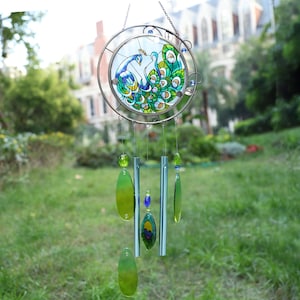 Handmade Suncatcher Peacock Wind Chime, Glass Wind, Handmade Glass, Housewarming Gift, for Garden, Handmade Gift, Chrismas Gift