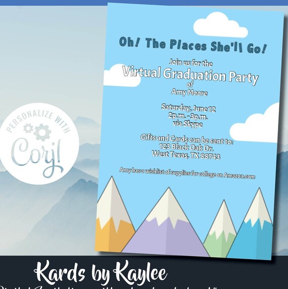 Oh the Places Virtual Graduation Party Invitation - Dr Seuss Themed Graduation Celebration Il_570xn