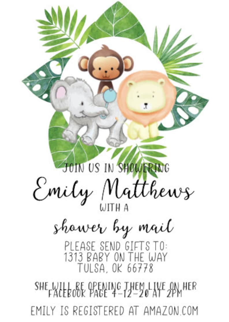 Jungle Virtual Baby Shower Invitations baby Shower by Mail Etsy