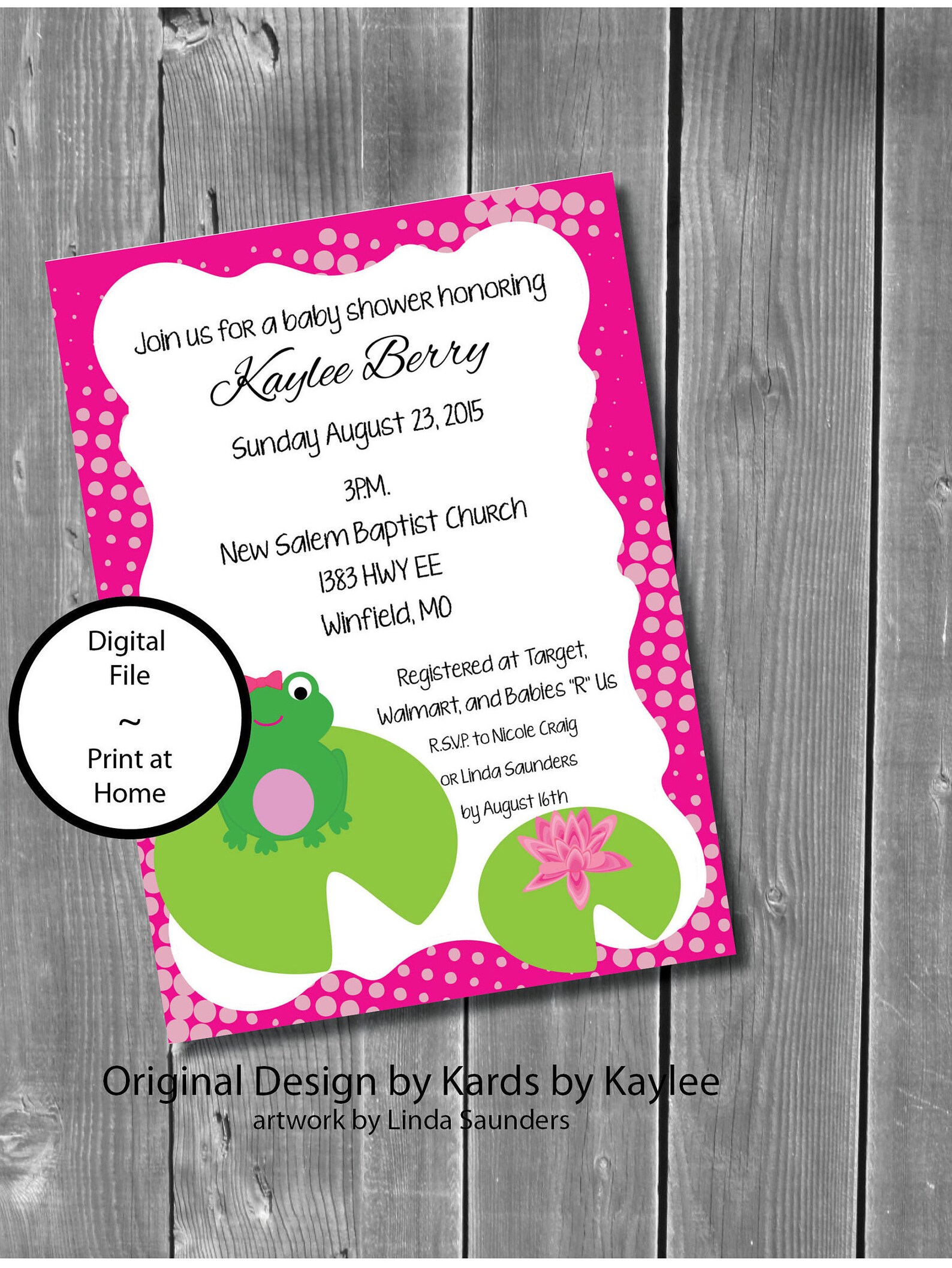 Frog Baby Shower Invitation Girl Printable DIY Digital Etsy