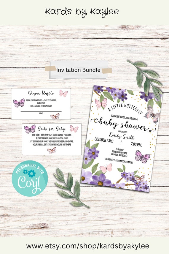 Butterfly Baby Shower Invitations Pink and Purple Butterflies and