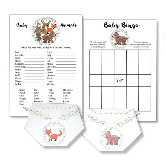 Woodland Baby Shower Games and Prizes Set Animals Shower Prize