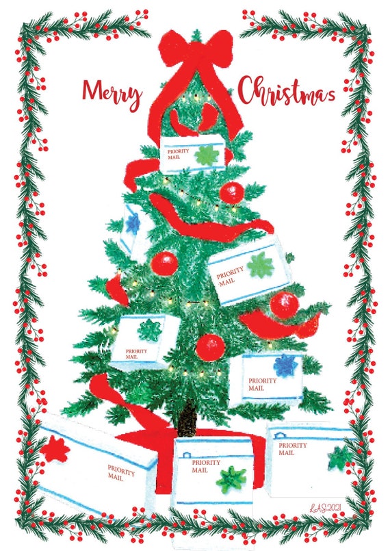 Postal Thank you Cards Postcard from Mail Carrier NEW 2021 Tree - Mailman - USPS Worker - Holiday Thank you card - Rural - Christmas Il_570xn