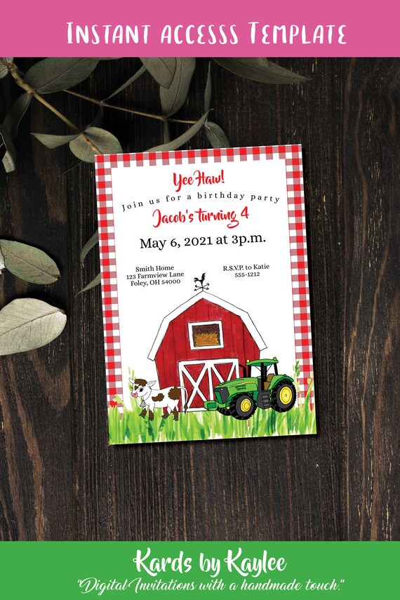 Farm Boy Birthday Invitation - Instant Access Download Template Il_570xn