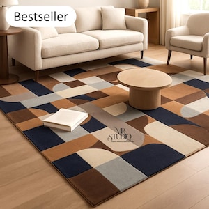 Modern Handmade Geometric Wool Rug, Hand Tufted Contemporary Area Rug 8x10, Custom Living Room Rug, Luxury Bedroom Rug, Bold Abstract Decor