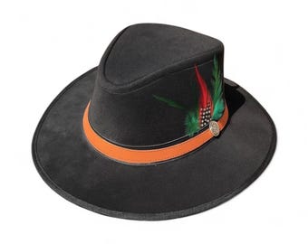 Black Leather Cowboy Hat: Western Wide Brim Victorian costume cosplay hat