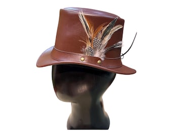 Steampunk Top Hat: Brown Leather Victorian costume Crown hat