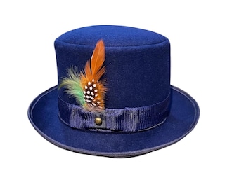 Steampunk Top Hat: Blue Wool Classic Victorian formal Costume cosplay hat