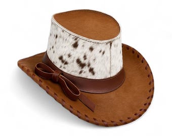 Cowhide Leather Cowboy Hat Handmade Western Rodeo Fedora