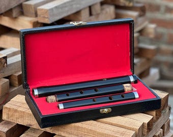 Traditional Black 3-Part Professional Irish D Flute | Rosewood Practice Flute in Velvet Case | Musical Instrument for Beginners & Musicians