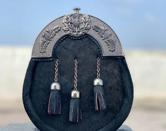 Scottish Handmade Black Sporran With Thistle Antique Cantle Sporran with chain