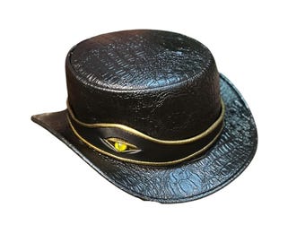Dragon Eye Black Crocodile leather Top Hat: steampunk Cosplay costume