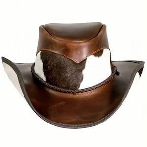 Western Original Leather Genuine Buffalo Hair Skin Leather Cowboy Hat Unisex