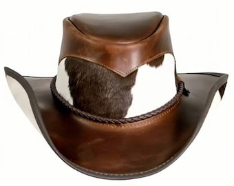 Western Original Leather Genuine Buffalo Hair Skin Leather Cowboy Hat Unisex