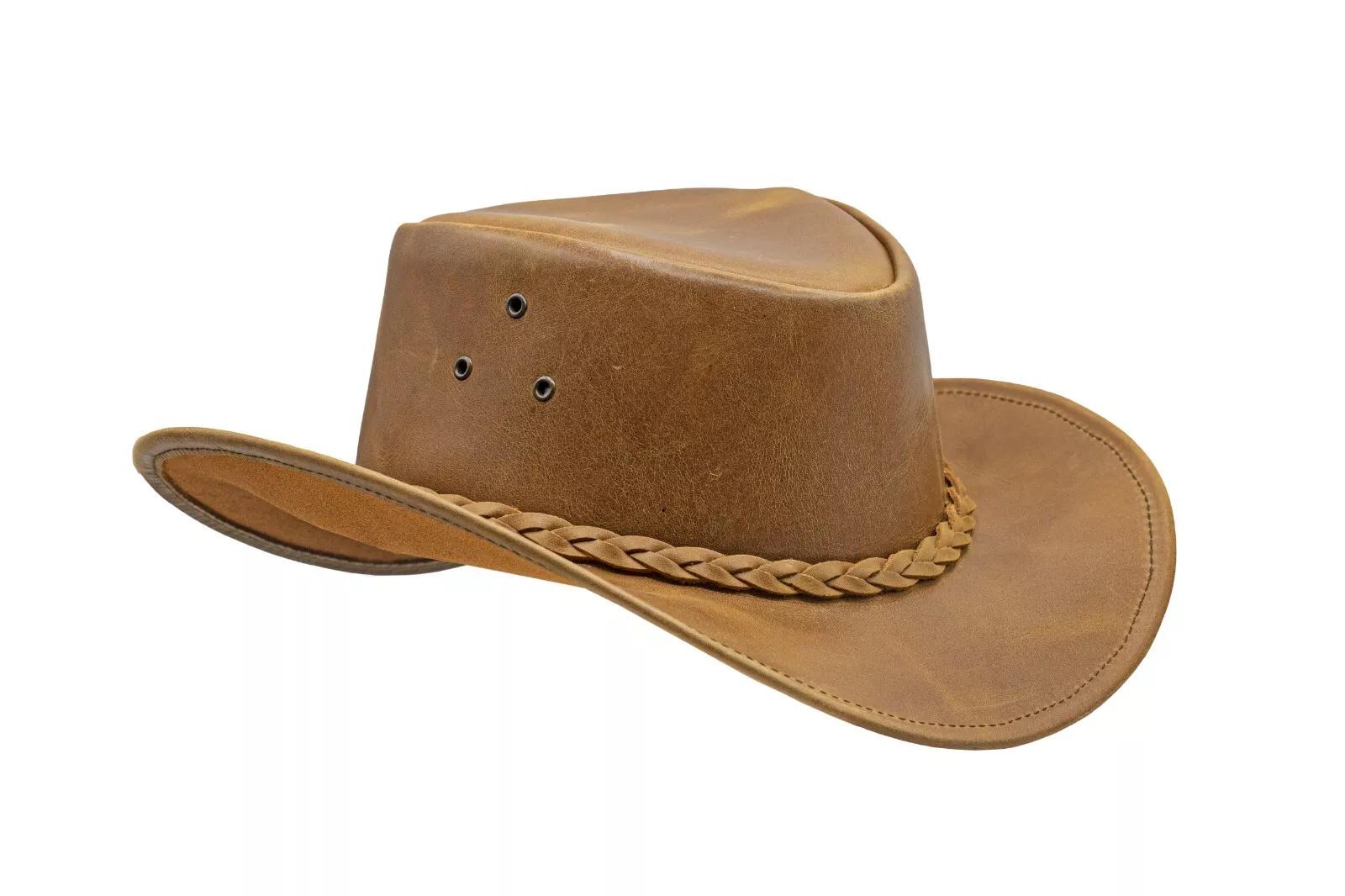 2333 Men And Women Brown Genuine Leather Cowboy Western Hat, Large Men and Women Brown Genuine Leather Western Outback Cowboy  main image 4