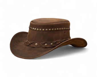 Handmade Leather Cowboy Hat: Rustic Western Wide Brim hat