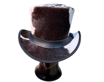 cowhide leather Top Hat: steampunk Victorian costume hat