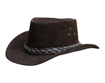 Brown Suede Leather Cowboy Hat: Western Rodeo Style Hat
