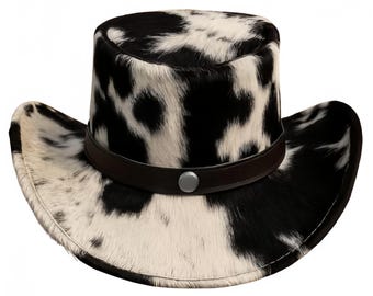 Western Original Leather Genuine Buffalo Hair Skin Leather Cowboy Hat Unisex