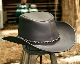 Handmade Leather Cowboy Hat Western Rodeo Style, Wide Brim
