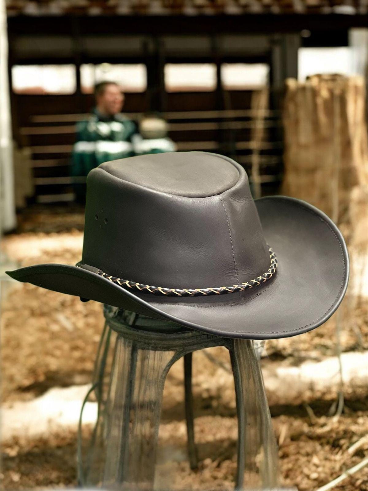 Black Leather Cowboy Hat Wild Range Men main image 3