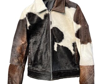 Genuine Pony Hair Cowhide Unisex Leather Jacket Blazer: Natural Hair-On-Hide cowprint Coat