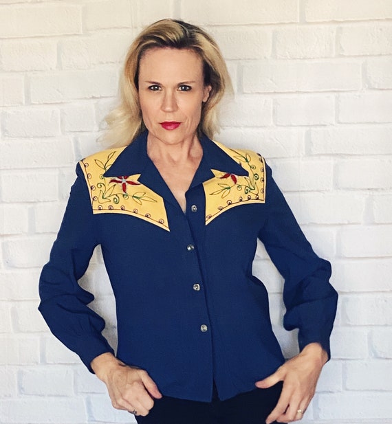 Vintage Blue Embroidered Western Shirt