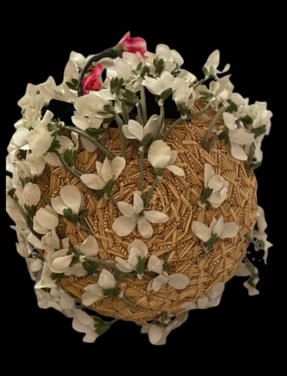 Vintage Hattie Carnegie Floral Straw Pillbox Hat - image 3