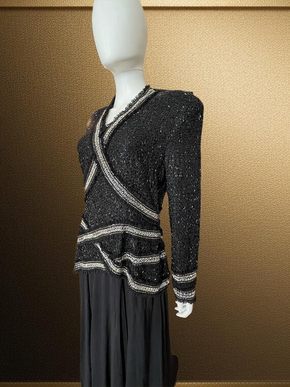 Ultra Glam Vintage Black & Silver Beaded Evening … - image 6