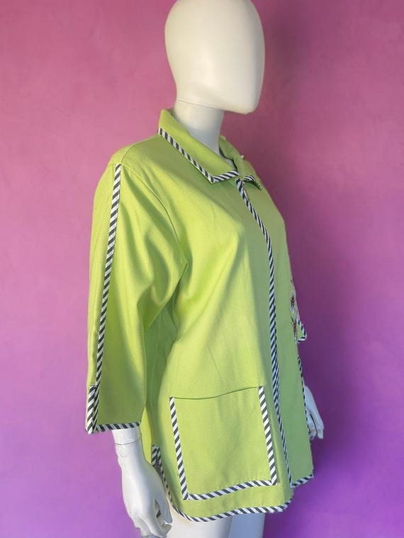 Bob Mackie Vintage Chartreuse Green Floral Jacket… - image 4