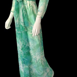 Vinyl Inspired Marine Green and Blue Swirl Maxi Dress Circa 1970s Boho Chic image 3