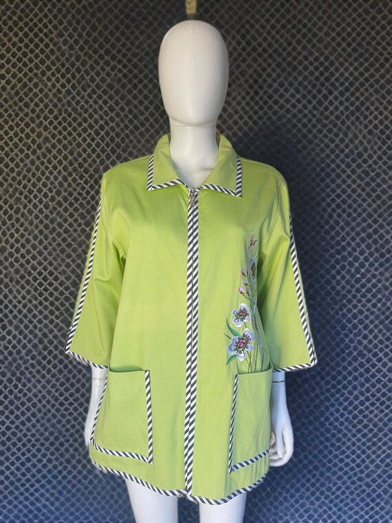 Bob Mackie Vintage Chartreuse Green Floral Jacket… - image 2