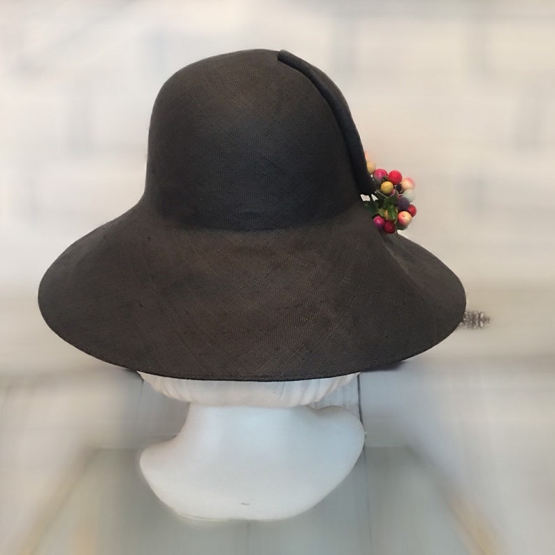 Vintage Charcoal Gray Waxed Linen Staw Sun Hat by Frank Olive
