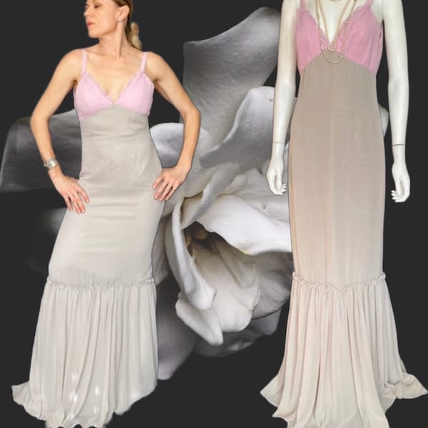 Vera Wang VIntage GRay and PInk Flowing Evening Gown