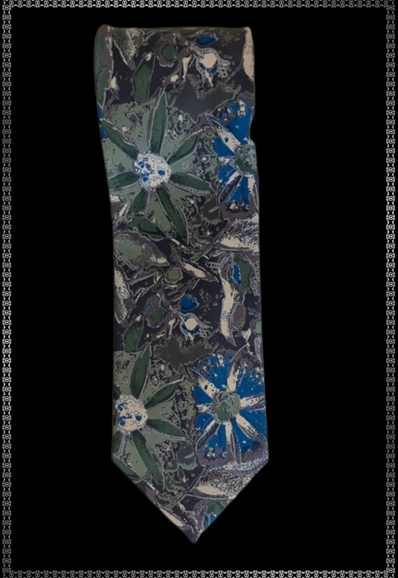 Fabulous Green and Blue Vintage Silk Necktie - image 3