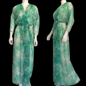 Vinyl Inspired Marine Green and Blue Swirl Maxi Dress Circa 1970s Boho Chic image 2