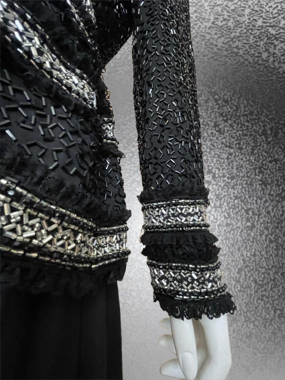 Ultra Glam Vintage Black & Silver Beaded Evening … - image 2