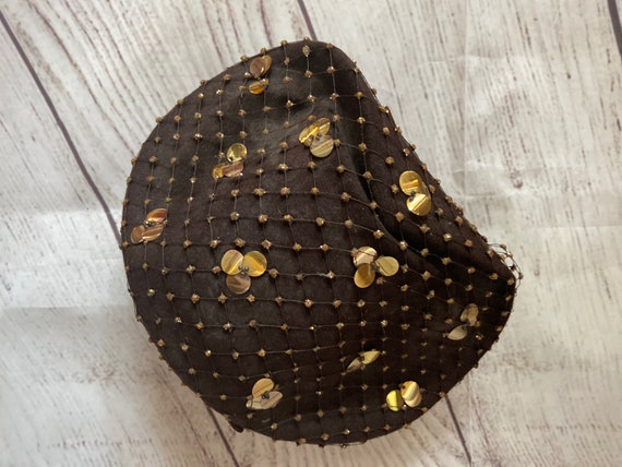 Vintage Brown and Gold Sequined Structured Hat - image 6