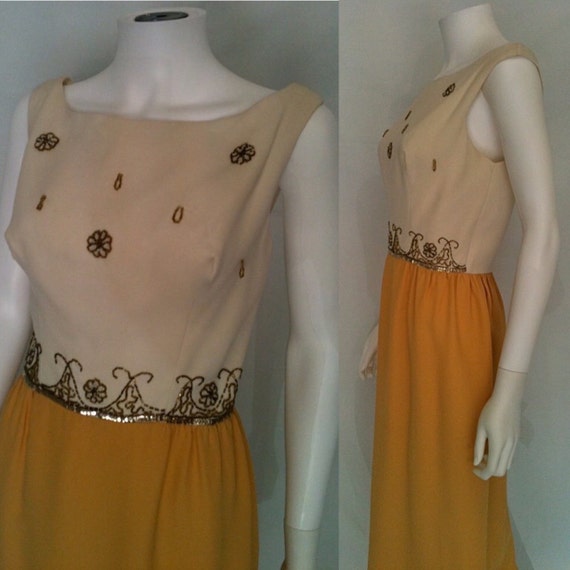 Elegant Vintage 1960s Two Tone Gold and White Bea… - image 2