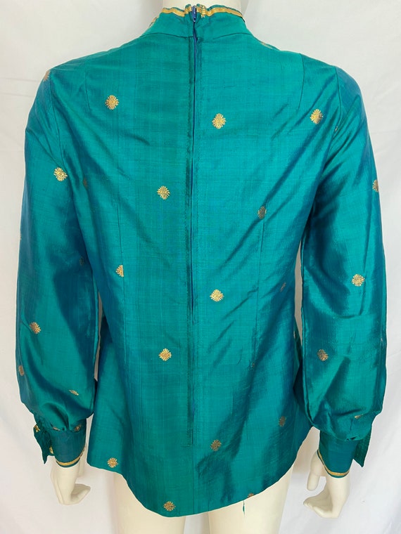 Vintage Iridescent Green and Gold Asian Top - image 3