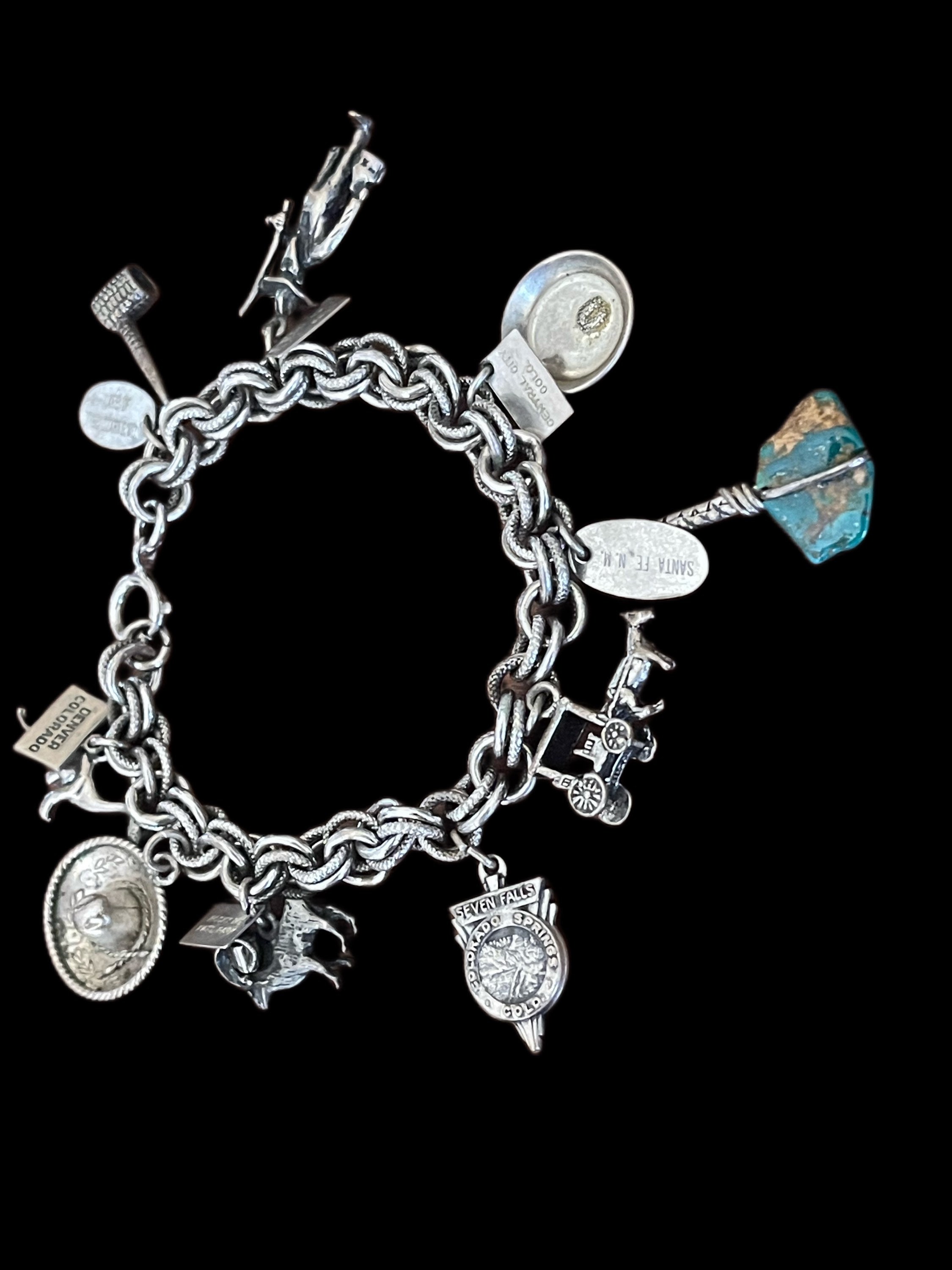 Vintage 50s 60s Sterling Silver Souvenir Charm Bracelet