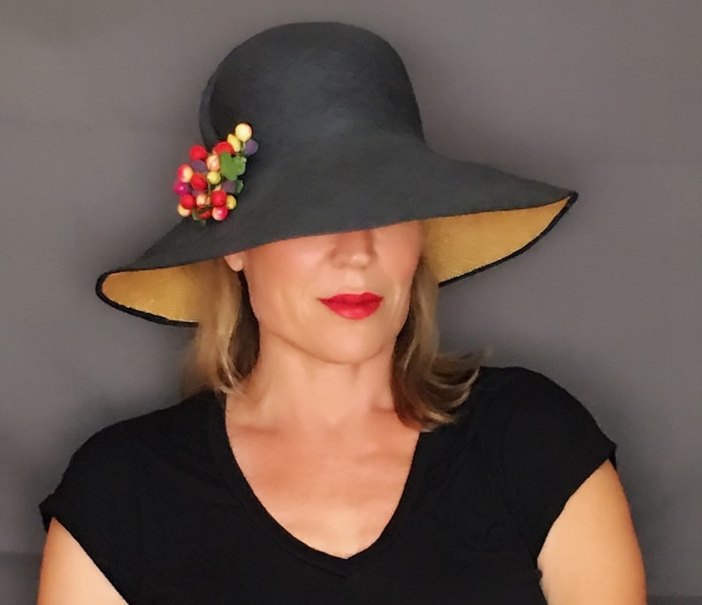 Vintage Charcoal Gray Waxed Linen Staw Sun Hat by Frank Olive