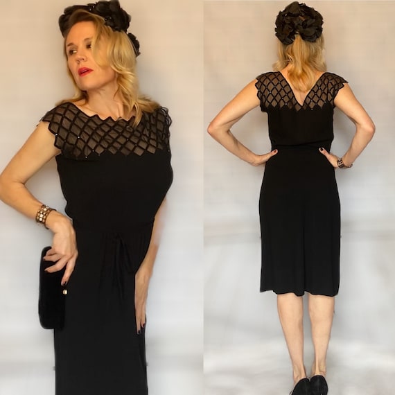 Gorgeous Vintage Black Crepe Jersey Dress - Circa